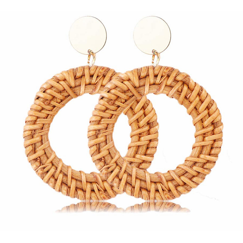 Acrylic Rattan Earrings for Women Handmade Bohemian Straw Wicker Braid Drop Dangle Earrings Lightweight Geometric Statement Earrings