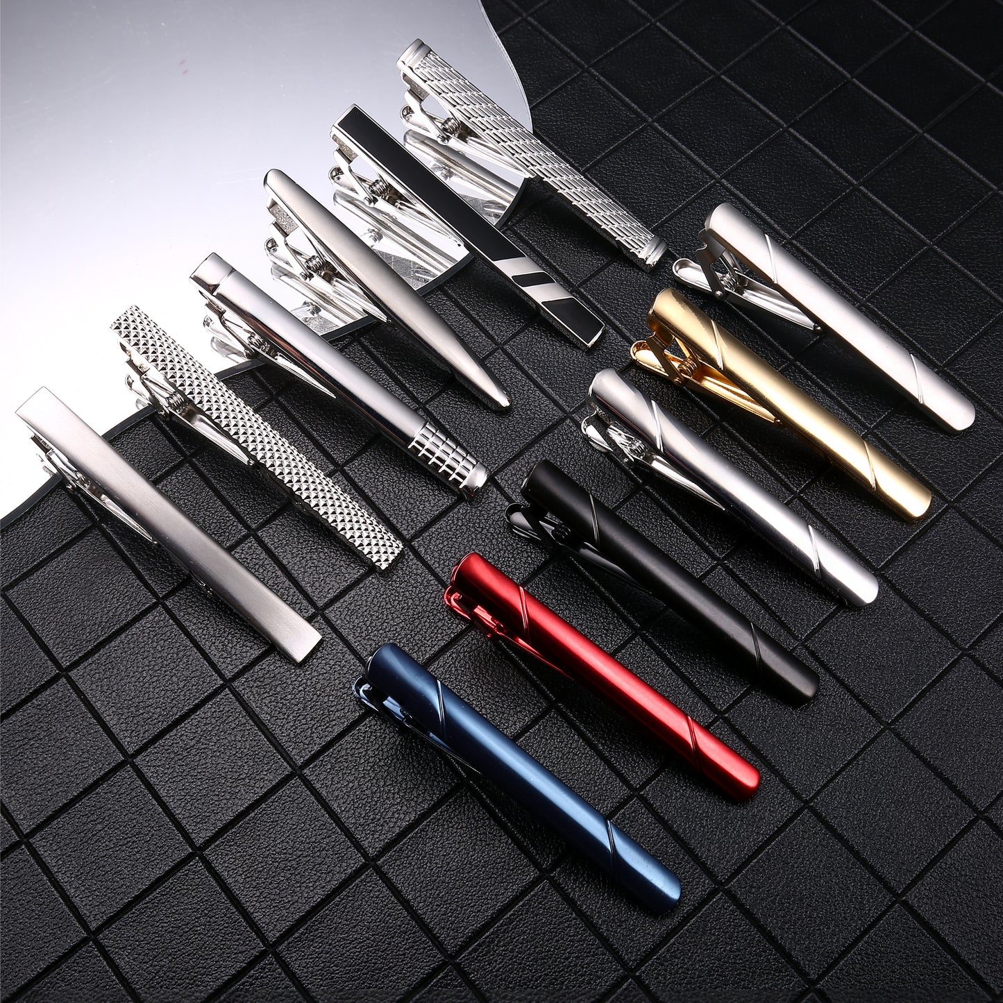 FIOROYAL 12Pcs Tie Clips for Men Silver Black Gold Tone Tie Bar for Regular Ties Classic Tie Clasps Necktie Wedding Meeting Business Clips with Gift Box