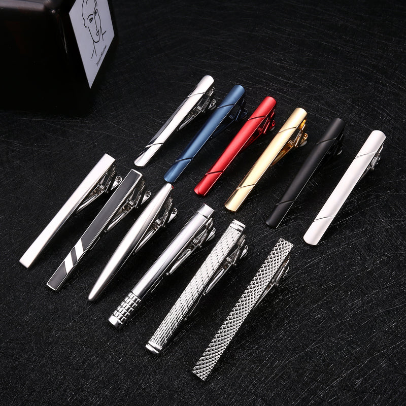 FIOROYAL 12Pcs Tie Clips for Men Silver Black Gold Tone Tie Bar for Regular Ties Classic Tie Clasps Necktie Wedding Meeting Business Clips with Gift Box