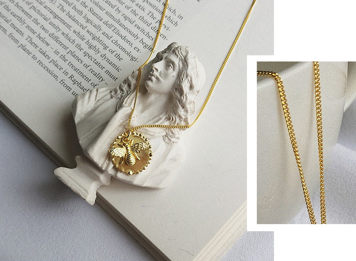 Stereoscopic Bee Sterling Silver Plated Gold Necklace