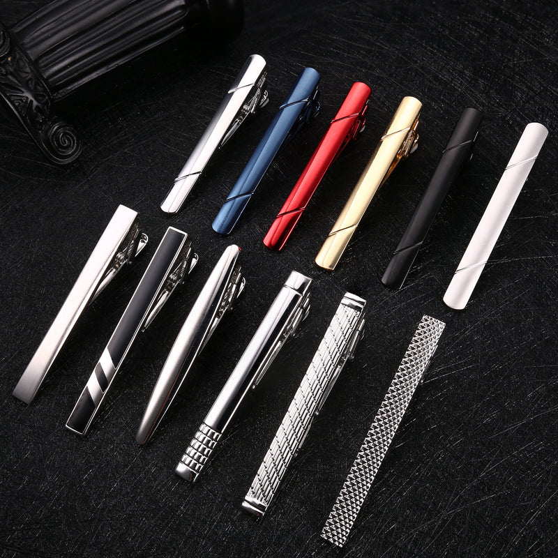 FIOROYAL 12Pcs Tie Clips for Men Silver Black Gold Tone Tie Bar for Regular Ties Classic Tie Clasps Necktie Wedding Meeting Business Clips with Gift Box