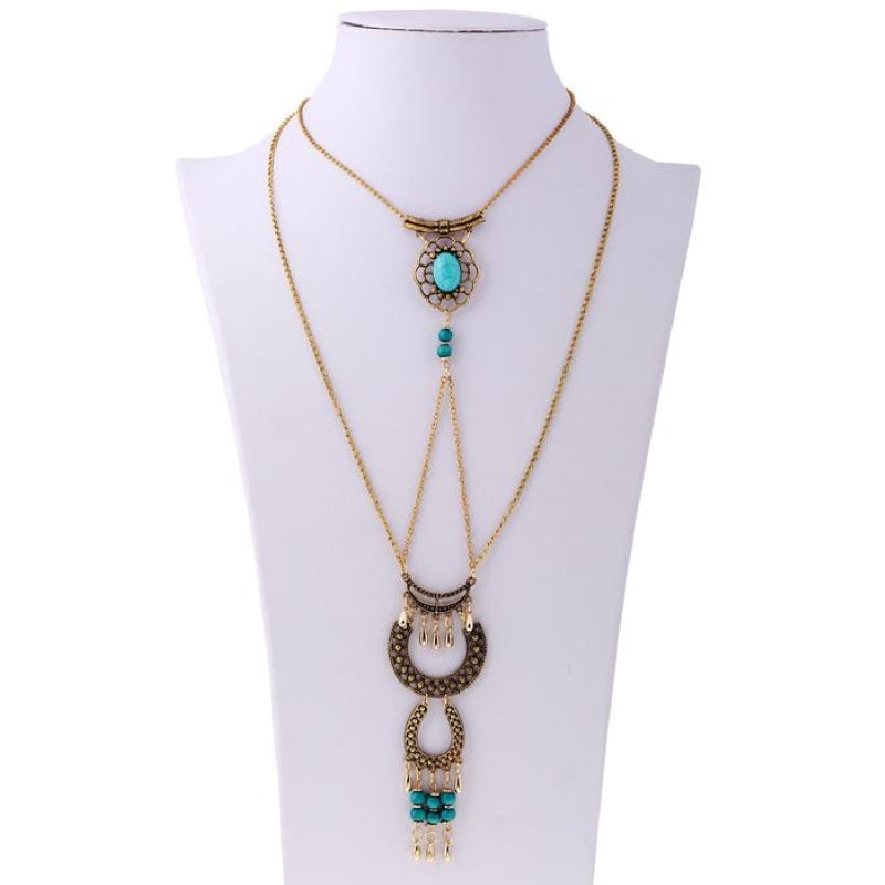 Bohemian Turquoise Drop Tassel Necklace