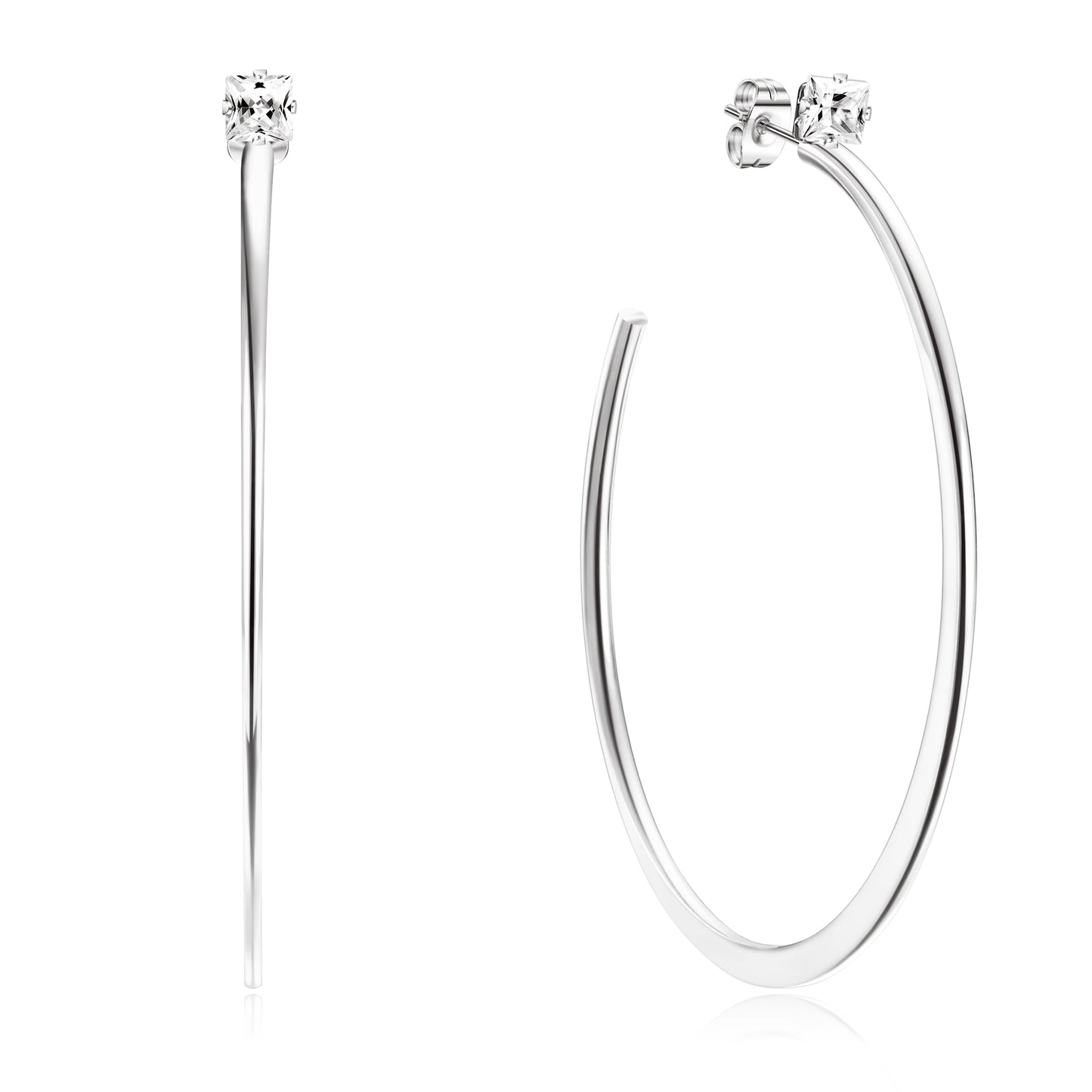 Stainly Stainless Steel Hoop Earrings with CZ for Women Teens Cubic Zirconia Stud Hoop Earrings