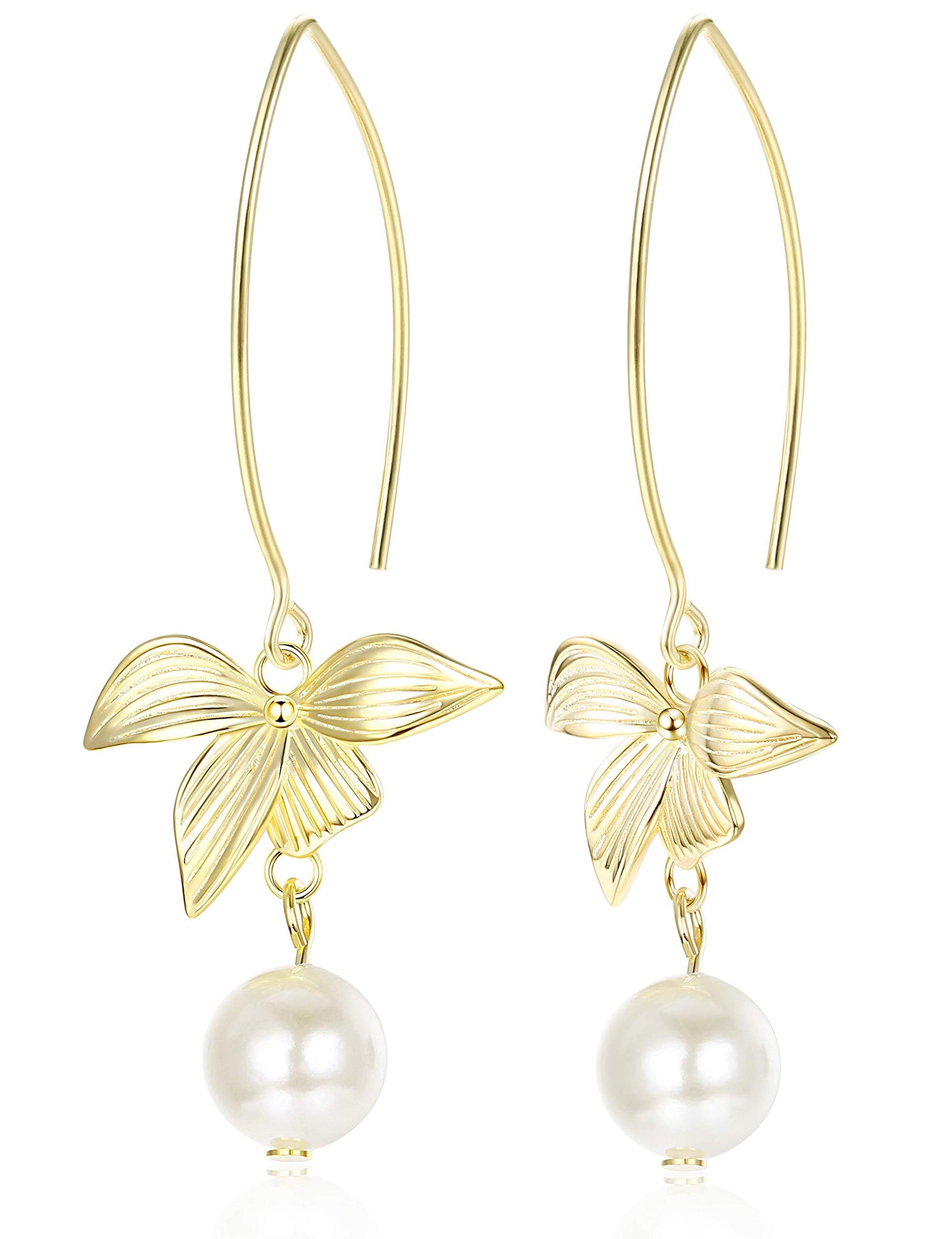 Bow Pearl Dangle Earrings For Women