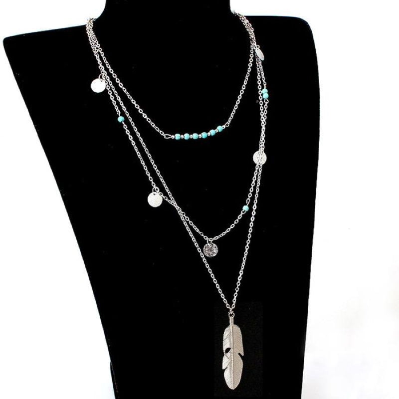 Bohemian Feather Turquoise Necklace
