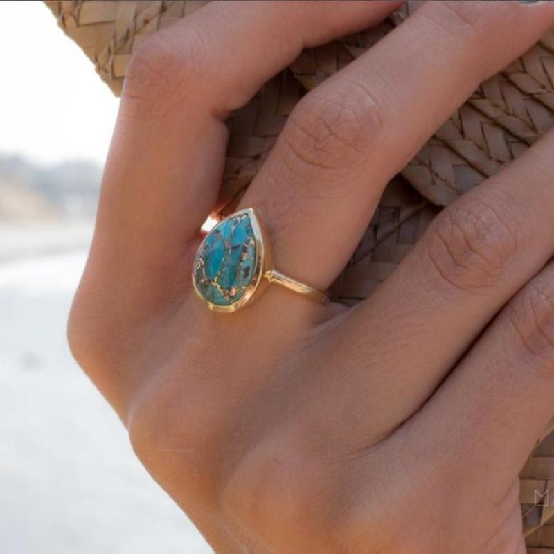 Bohemian Turquoise Drop Ring