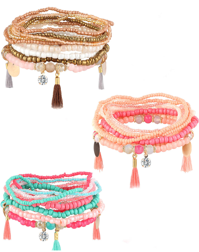 Multilayer Stackable Bracelets for Women Evil Eye Bracelets Multicolor Stretch Bead Bracelets for Women Girls