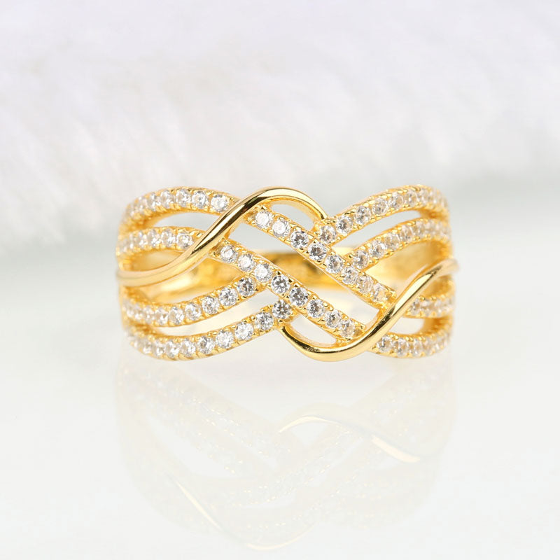 Gold Tone Intertwined Round Cut Sterling Silver Women's Band-JE-Juri Elle
