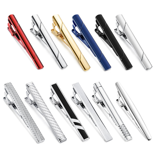 FIOROYAL 12Pcs Tie Clips for Men Silver Black Gold Tone Tie Bar for Regular Ties Classic Tie Clasps Necktie Wedding Meeting Business Clips with Gift Box
