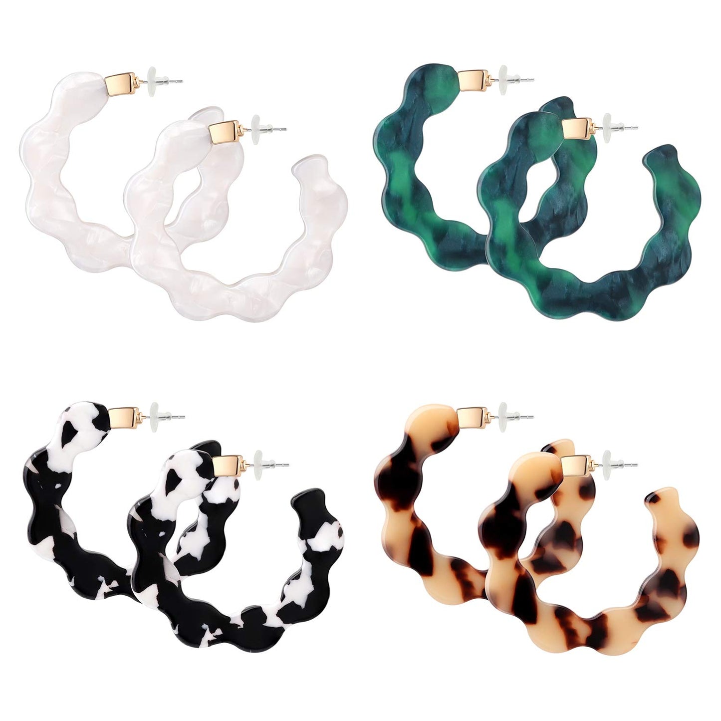 Mottled Acrylic Hoop Earrings for Women Lightweight Bohemian Jewelry Shell Resin Wave Statement Earrings