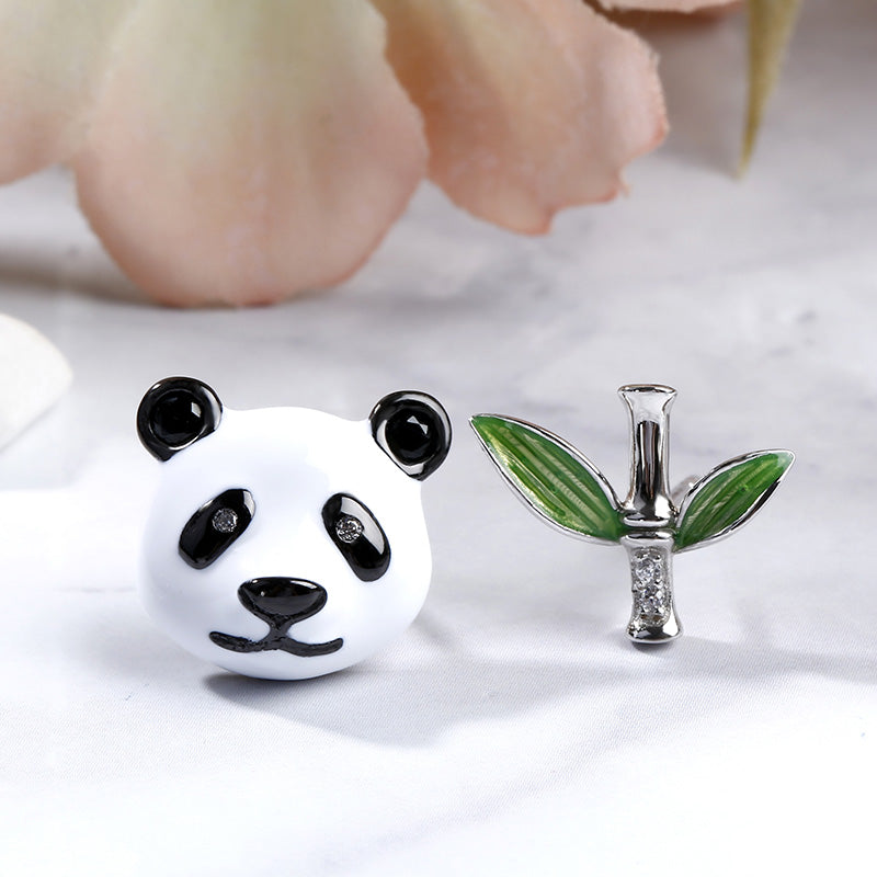 Cute Panda Bamboo Mismatched Earrings-JE-Juri Elle