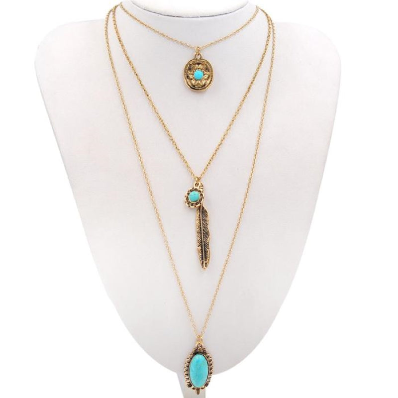 Bohemian National Wind Turquoise Leaf Necklace