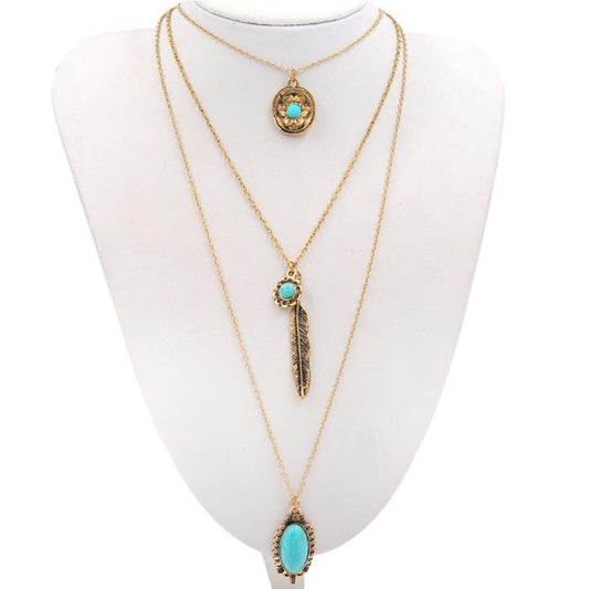 Bohemian National Wind Turquoise Leaf Necklace
