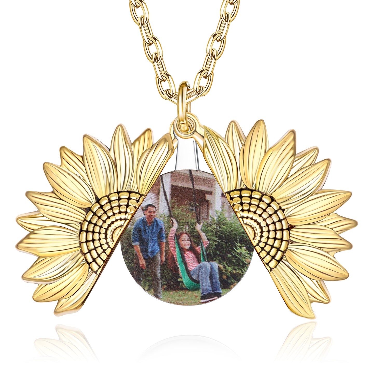 Azzuocaeno Photo/Picture Tournesol Collier, Pendentif Médaillon Photo Gravé, Cadeaux Tournesol avec Boîte