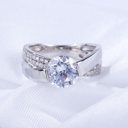 Tension Set Round Cut Sterling Silver Ring-JE-Juri Elle