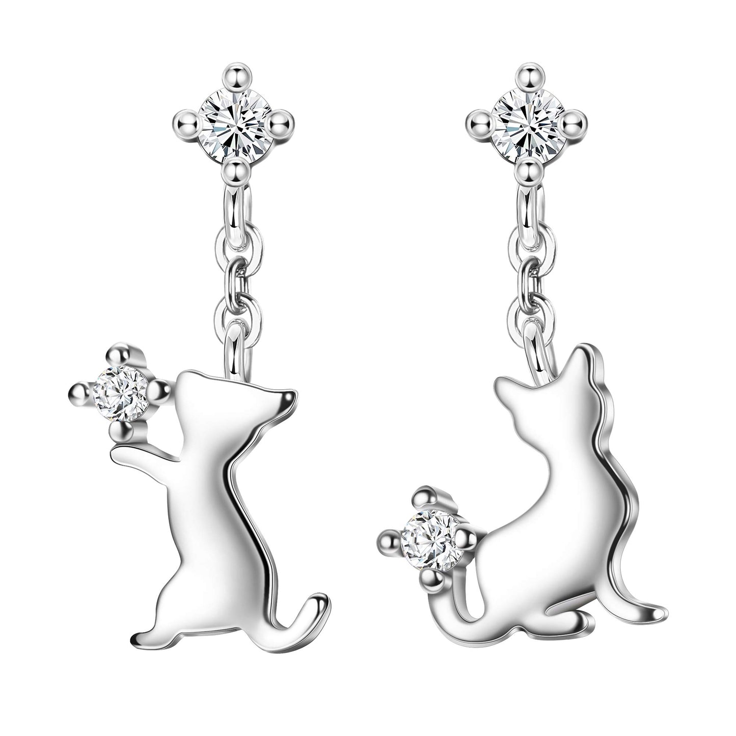 Sterling Silver Cute Cat Earrings