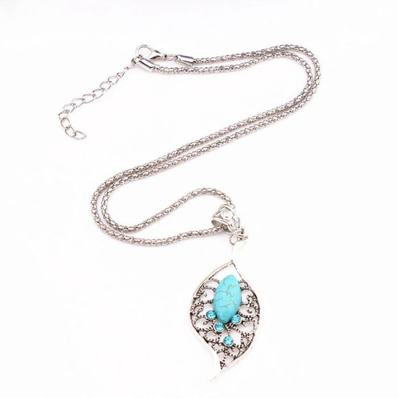 Bohemian Leaf Carved Turquoise Necklace And Earring Set
