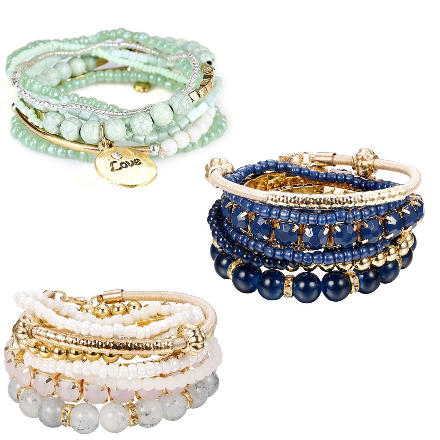 Bohemian Beaded Bracelets for Women Multilayer Stretch Stackable Bracelet Set Multicolor Jewelry