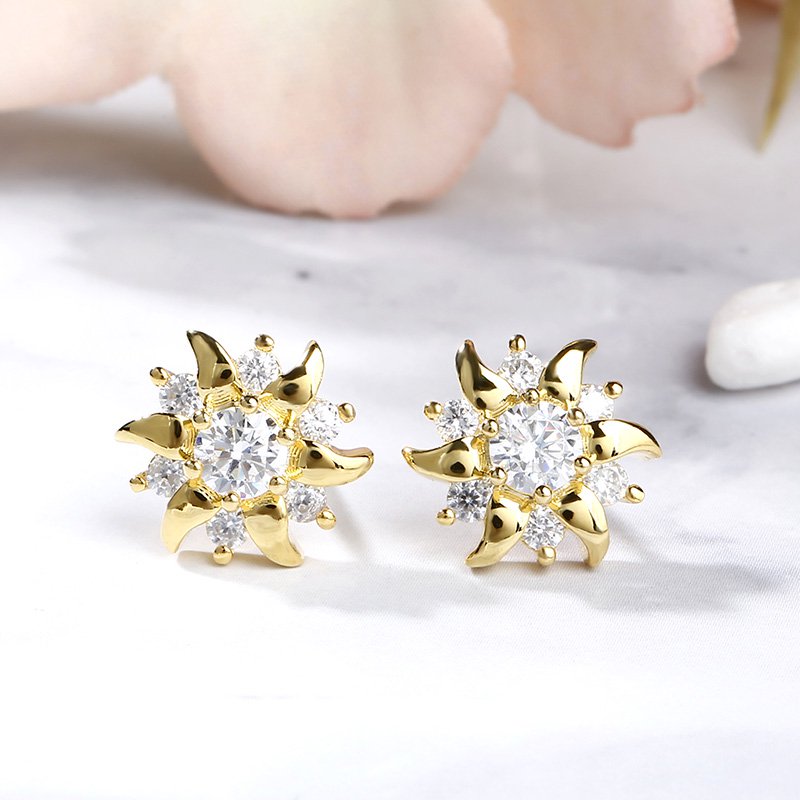 Sunflower Sterling Silver Stud Earrings-JE-Juri Elle