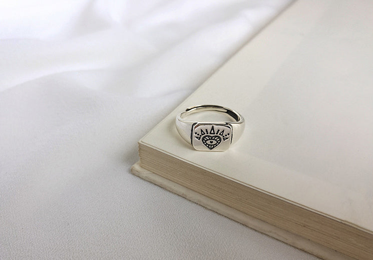 Heart Sun Eye Sterling Silver Ring