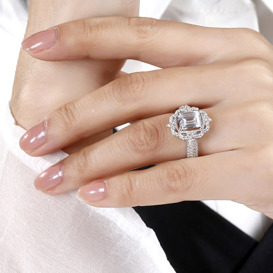 Vintage Halo Emerald Cut Sterling Silver Ring-JE-Juri Elle