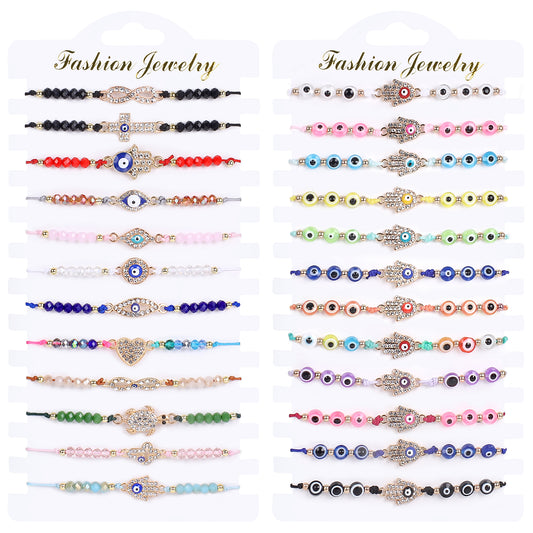 DE OJO 24 PCS COLORFUL EVIL EYE BEADED BRACELETS HAMSA HANDMADE BRAIDED LUCKY EYE JEWELRY FOR WOMEN GIRLS