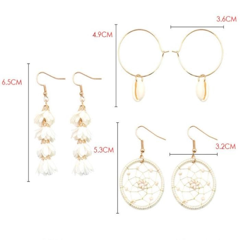 Bohemian Gold Tassel Earrings Set 6 Pairs