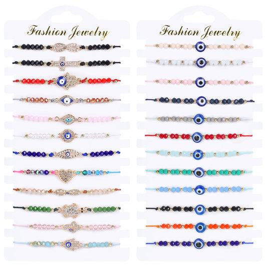 MAL DE OJO 24 PCS COLORFUL EVIL EYE BEADED BRACELETS HAMSA HANDMADE BRAIDED LUCKY EYE JEWELRY FOR WOMEN GIRLS