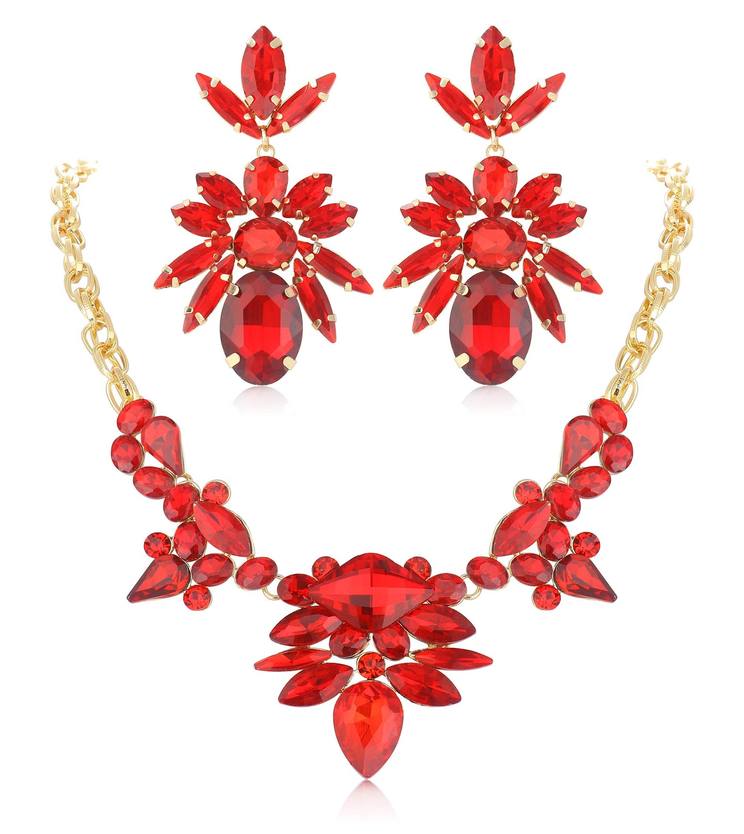 Rhinestone Boho Vintage Leaf Necklace and Earrings for Women
