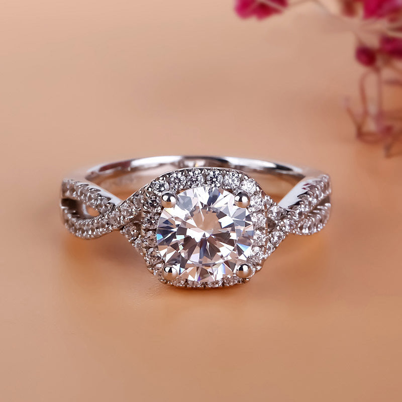 Twist Halo Round Cut Sterling Silver Ring-JE-Juri Elle