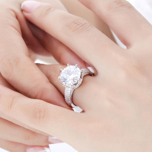 Large Stone Round Cut Sterling Silver Ring-JE-Juri Elle