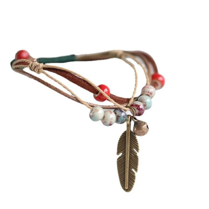 Bohemian Ceramic Feather Bracelet