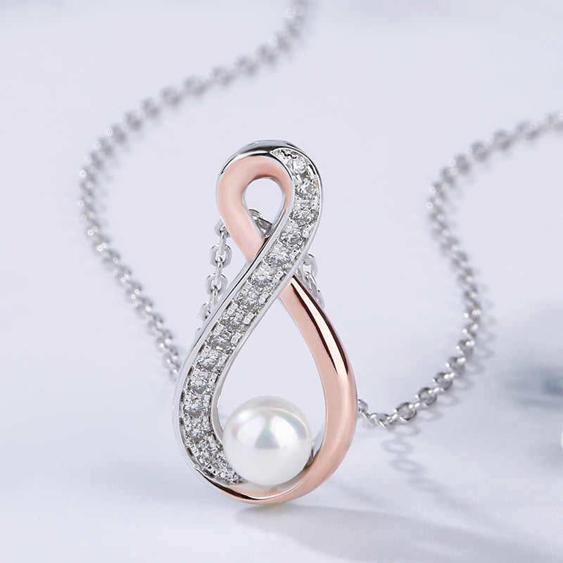 Infinity Cultured Pearl Sterling Silver Pendant Necklace-JE-Juri Elle
