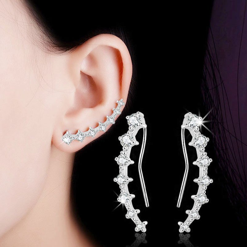 Simple Classic Sterling Silver Earrings Climbers-JE-Juri Elle