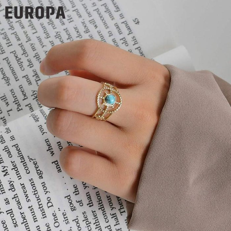 Bohemian Compass Blue Turquoise Opening Ring