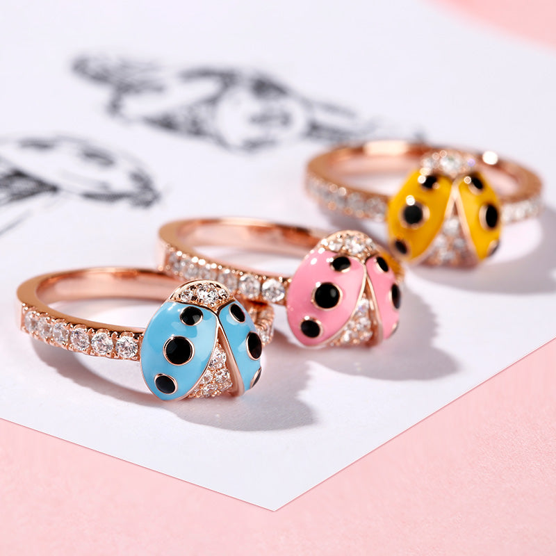 Lucky Yellow Ladybug Sterling Silver Ring-JE-Juri Elle