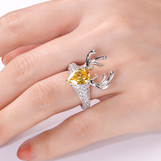 “Christmas Reindeer”Antler Pear Cut Sterling Silver Animal Ring-JE-Juri Elle