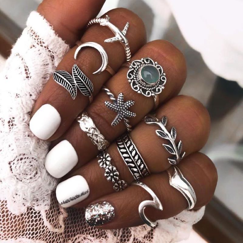 Bohemian Leaf Starfish Set Bague Ensemble 11 pièces