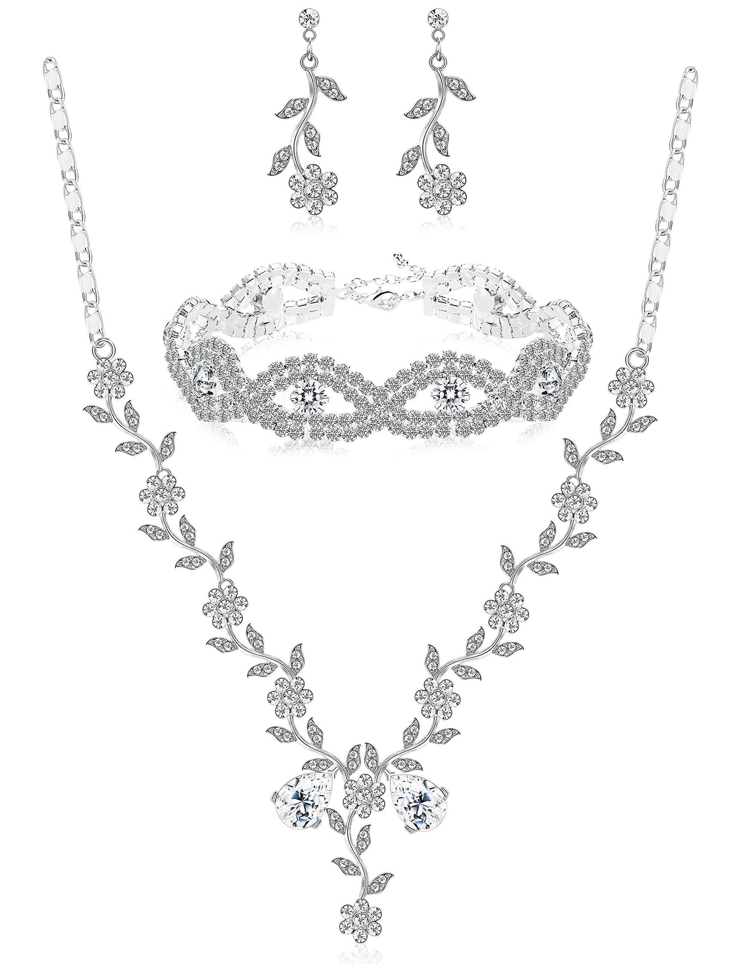 Bridal Jewellery Set Stone Flower Leaf Earring Necklace Jewellery Set