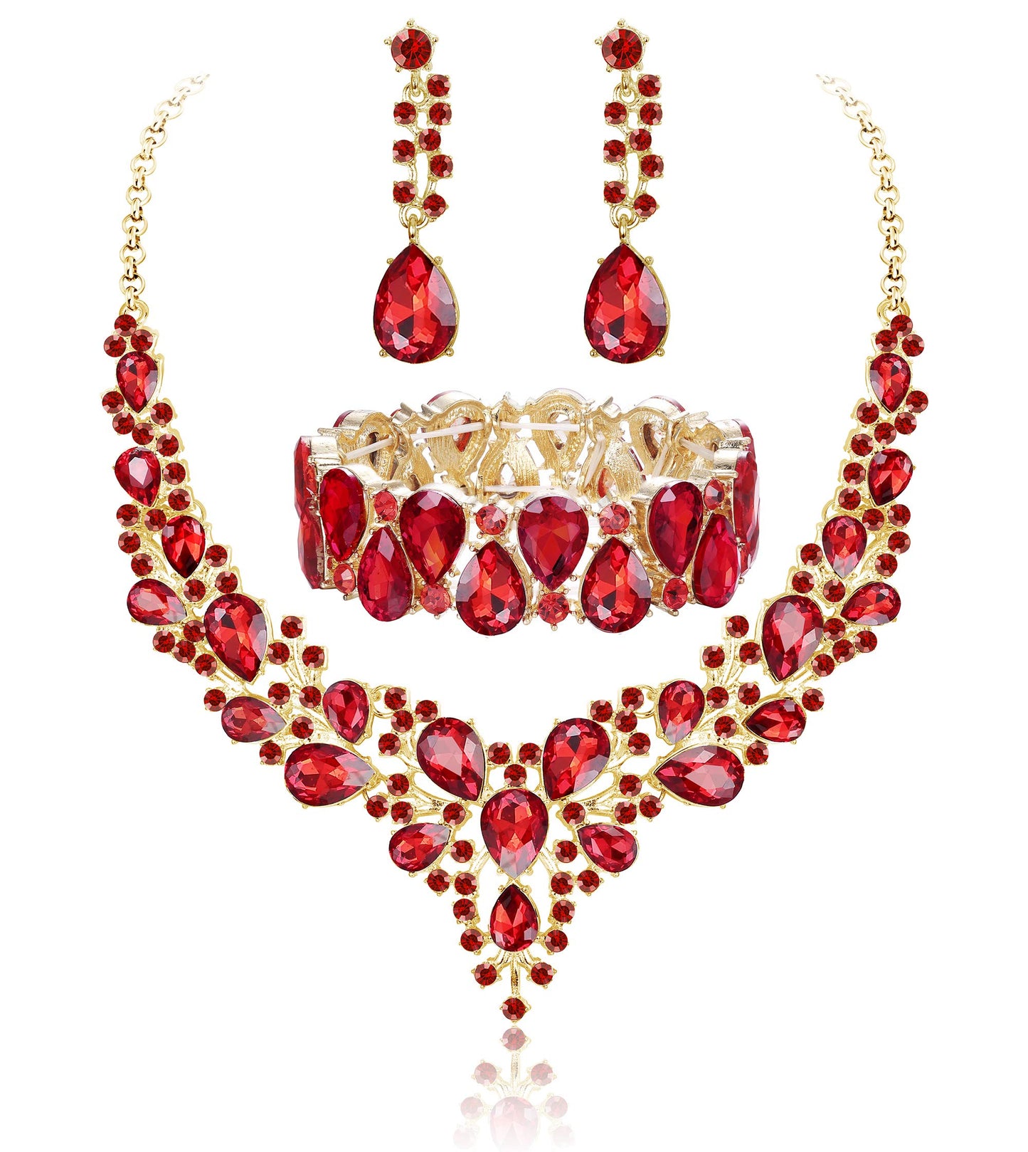 Rhinestone Bridal Jewelry Sets for Women Necklace Earrings Bracelet Set for Wedding Rhinestone Bridesmaid Gifts fit with Wedding Dress