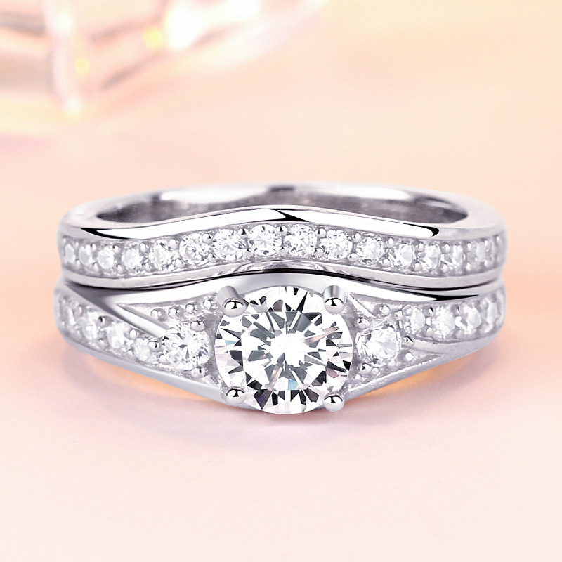 Promise Round Cut Sterling Silver Ring Set-TL-Juri Elle