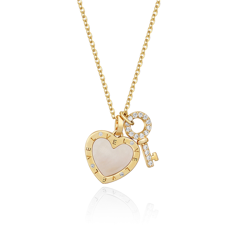 Unlock Love Round Cut Sterling Silver Plated 14K Gold Necklace
