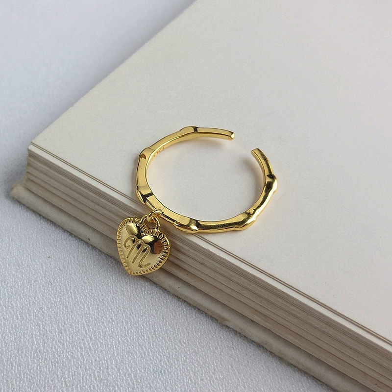Bague en or plaqué argent sterling lettre M coeur