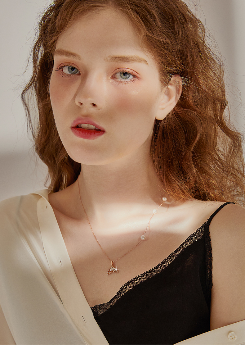Mermaid Tail Pearls Round Cut Plated 14K Rose Gold Necklace