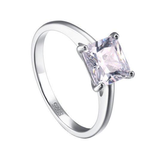 Solitaire Princess Cut Sterling Silver Ring-TL-Juri Elle
