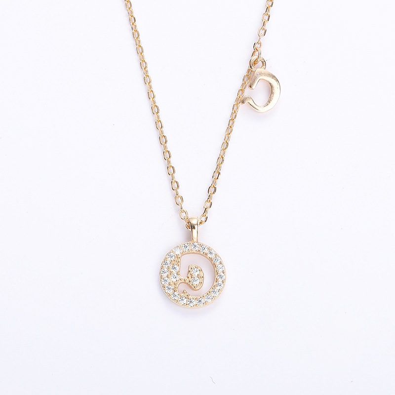 Hollow Letter Round Cut Sterling Silver Plated Champagne Gold Necklace