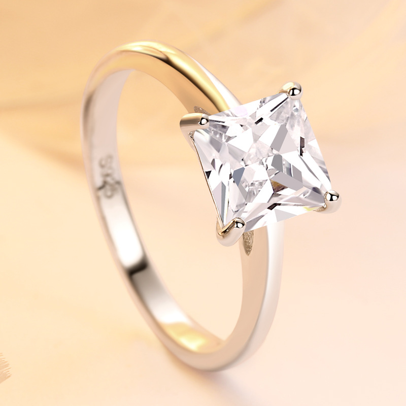 Solitaire Princess Cut Sterling Silver Ring-TL-Juri Elle