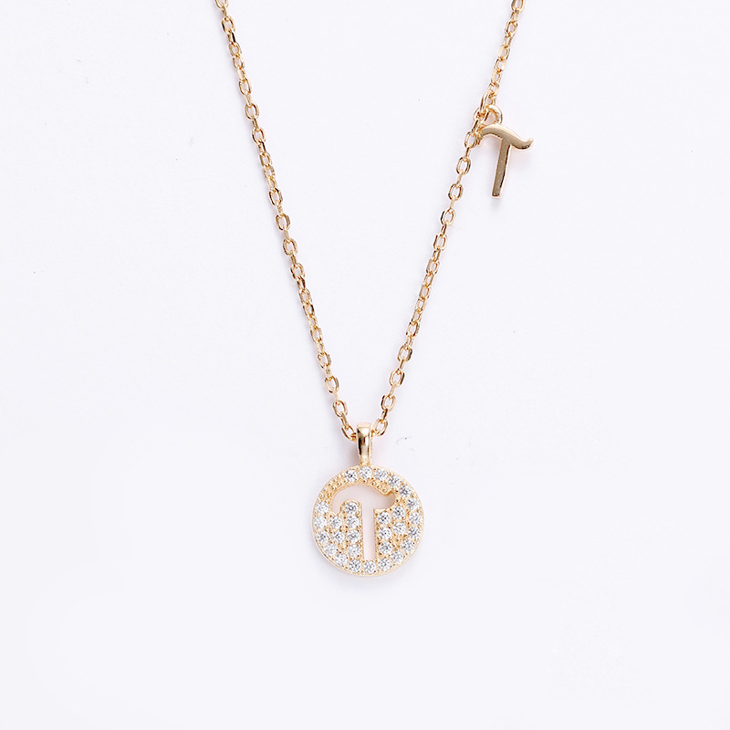 Hollow Letter Round Cut Sterling Silver Plated Champagne Gold Necklace
