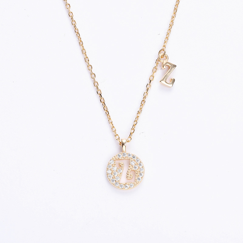 Hollow Letter Round Cut Sterling Silver Plated Champagne Gold Necklace
