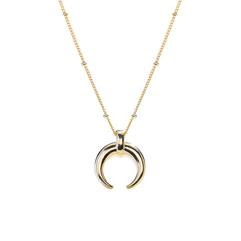 Decorative Crescent  Beads Sterling Silver Plated Gold Necklace